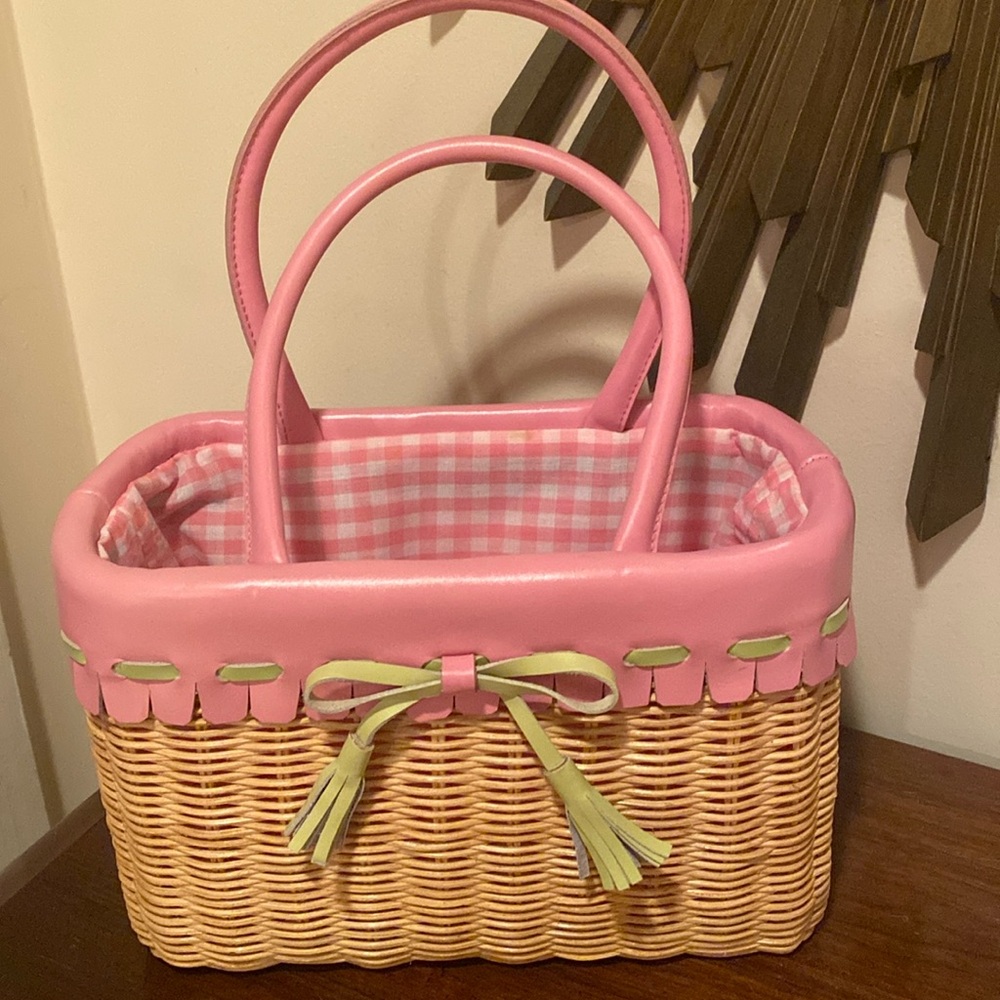 Clever Carriage Company-wicker & leather trim handbag